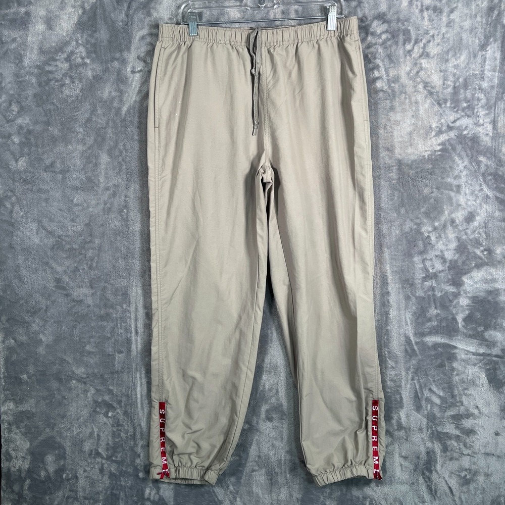 Supreme Warm Up Pants Joggers Mens Large Taupe Beige Sweatpants Track Zip SS22